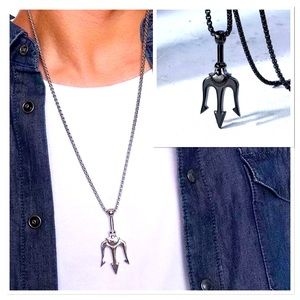 🐘 Men’s Stainless Steel Trident Pendant Necklace
